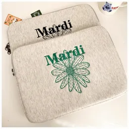 Cosmetic Bags Korea Embroidery Letters Flowers IPad Tablet Sleeve Bag Pro 9.7 10.8 11 13 13.3 15inch Laptop Storage Protective Inner Pouch