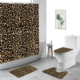 Duş perdeleri gri leopar moda çita deseni 3D baskı banyo 4 parça set önleyici halı tuvalet kapak banyo perdesi 221104