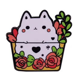 꽃집에 귀여운 키티 꽃집 에나멜 에나멜 핀 브로치 파종기 고양이 애호가 위대한 선물