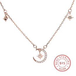 100% 925 Silver Moon and Stars Chain Pendants Halsband mode aaaa zirkon fina smycken för kvinnor