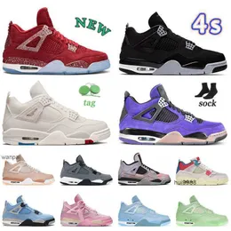 2023 I più nuovi 4 4s uomini scarpe da basket rosso fuoco oklahoma off gatto nero tela Università blu bianco oreo camoscio viola shimmer uomo donna sneakers JORDON JORDAB