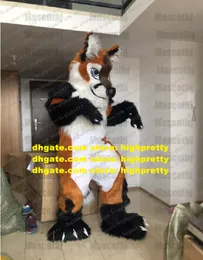 Brown Long Fel Husky Hunde Maskottchen Kostüm Wolf Fursuit Pelzige Erwachsene Cartoon -Outfit Sportparty Erholung Boden ZZ9540
