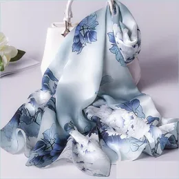 Scarves Scarves 100 Pure Silk Scarf For Women Hangzhou Real Wraps Ladies Print Shawls Foard Femme Natural Drop Delivery Fashion Acce Dhljy