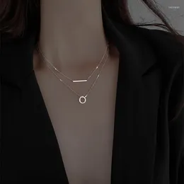Choker Lady Minimalist Double Layer Round Bar ClaVicle Chain Necklace For Women Silver Color Fashion Zircon Girls Wedding Jewelry Gifts