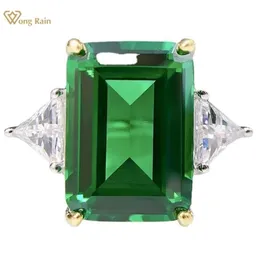 Pierścień Solitaire Wong Rain 925 Sterling Srebrny Emerald Cut 1014 mm Stworzony luksus zaręczynowy dla kobiet Prezent biżuterii 221104