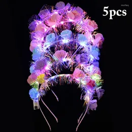 Parti Dekorasyonu 5 PCS Çiçek LED Yanıp Sönen Head Band Kadın Kız Aydınlatıcı Saç Çelenk Çelenkler Gezgin Parlayan Rave Doğum Günü Malzemeleri