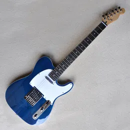 Guitarra el￩trica azul personalizada com bordo de bordo branca pickguard de mogno pode ser personalizado