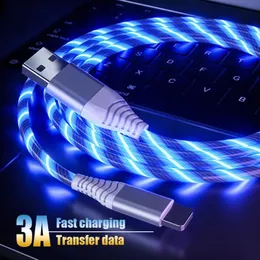 3 أ كابلات الهاتف المتوهجة Micro USB Type C Cable Cable Charging Fast For Huawei Xiaomi LED LID ACTRACTER