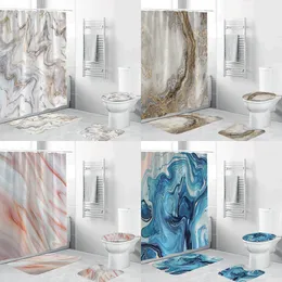 Shower Curtains Art Marble Pattern Golden Waterproof Curtain Set Toilet Cover Mat Non slip Bath Rugs Home Bathroom Carpet Christmas Decor 221104