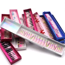 24pcs Long Coffin Press에 손톱 전체 커버 분리 가능한 거짓 손톱 착용 가능한 모조 다이아몬드 Gradiant Ballerina 디자인 가짜 손톱 예술