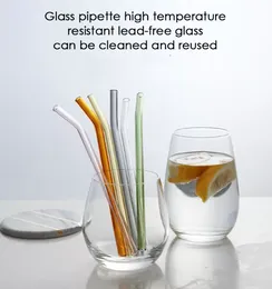 20cm yeniden kullanılabilir eko borosilikat cam içme pipetleri açık renkli bükülmüş düz süt kokteyl saman yüksek sıcaklık direnci SS1105