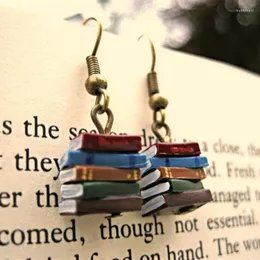 Dangle Earrings School Retro Library Pile Of Books Multicolor Jewelry Holiday Anniversary Fashion Woman