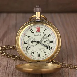 Zegarki kieszonkowe Vintage Retro Copper Watch Mężczyzna stop Alloy London Mechanical z metalową łańcuchem Steampunk Roman1249p