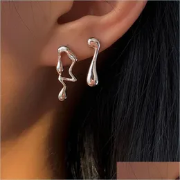 Stud Stud Fashion Sier Color Pin Music Symbol Irregar Asymmetric Geometric Water Drop Earrings For Women Trendy Girls Ear Jewelry Del DHCDR