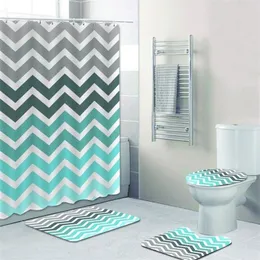 Duş perdeleri deniz mavisi gri aqua mavi chevron desen perde banyo seti geometrik banyo mat halı halı kortina ducha bao 221104