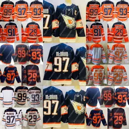 97 Koszulka Connor McDavid 99 Wayne Gretzky 29 Leon Draisaitl 93 Ryan Nugent-Hopkins 91 Evander Kane 36 Jack Campbell Koszulki hokejowe Pomarańczowo-biało-granatowy Królewskie szwy