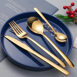 Dinnerware Sets Simple Set Tableware Matte Handle Shiny Head Gold Cutlery Dinner Knife Tea Fork Spoon Silver Flatware Silverware