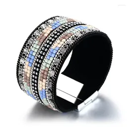 Brange Jóia da moda liga de jóia de fivela magnética PU PULHA PULHEMENTE Mulheres Bracelete Bransoletka Armbanden Voor Vrouwen