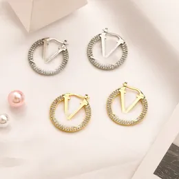 Designer Hoop Pendant Crystal Rhinestones örhängen Big Circle For Women Earring Luxurys Designers Letter V Studörhängen gåva