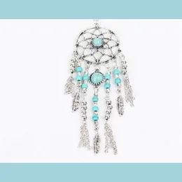 Pendants Ethnic Style Women Necklace Tassels Feather Blue Green Turquoise Dream Catcher Necklaces Bohemia Jewelry Pendant New Arriva Dhh8H