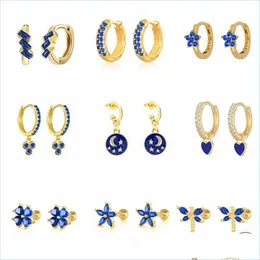Stud Stud 925 Sterling Sier Enamel Piercing Earring Blue Crystal Love Heart Star Earrings Pendientes Plata Jewerly For Women Drop De Dhnbo