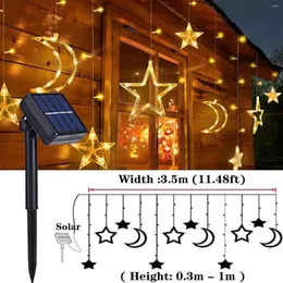 Strings Waterproof Star Moon Solar Power String Light Outdoor Fairy Garden Lamp Christmas Garland LED Curtain Lights 8Mode Patio Festoon
