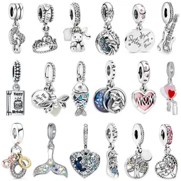 Новый популярный 925 серебряный серебряный шарм классический гитарный подвеска подходит для браслетного ожерелья Pandora Ladies Diy Jewelry Accessory
