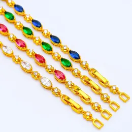 Clear/Blue/Red/Green Crystal Bracelet Wrist Chain for Women 18k Gold Elegant Pretty Jewelry Gift 20cm Long