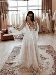 Abiti da sposa scintillanti Star A Line Abiti da sposa con scollo a V profondo Abiti da sposa Boho da spiaggia Nuovi abiti da festa di nozze