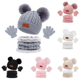 3PCS Baby Hat with Scarf Winter Knitted Cotton Toddler Cap for Kids Boy Girl Infant Hairball Bonnet Scarf Set Warm Accessories