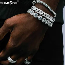 Bracelets de charme Bling Iced Out Chain Prong Cuban Link for Men Gold Silver Color Crystal Tennis y Jóias de hiphop 221104