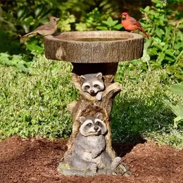 Neuheit Spiele Brunnen Stehen Niedliche Waschbär Form Vogelbad Skulptur Garten Dekoration Outdoor Statue Mini Teich für Vogel piscina 221105