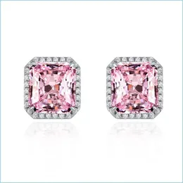 Stud Stud 925 Sterling Sier 10x11mm Pink Gemstone Wedding Engagement Fine Jewelry Romantiska cocktail￶rh￤ngen f￶r kvinnor Drop Delivery DHQG8