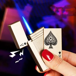 New Metal Playing Cards Jet Lighter Unusual Torch Turbo Butane Gas Lighter Creative Windproof Outdoor Lighter Funny Toys For Men