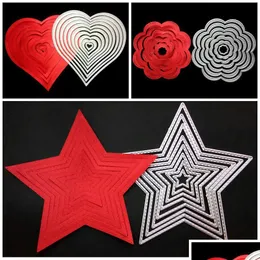 Narzędzia rzemieślnicze DIY Scrapbook Five Winted Star Love Heart Flow Kształt Szablon węglowy stal wytłoczona matryce solidne 11 8WS4 ff Dr Dhquv
