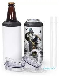 2022 Nova moda 16 oz Sublimação lata mais frescos Tumblers em branco 4 em 1 O adaptador de isolador pode com fita de tampa de palha de tampa de Leack à prova