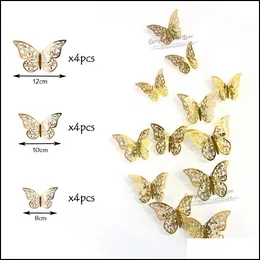 Party Decoration 12pcs 4d Hollow Butterfly Wall Sticker Diy Home Decoration Stickers Party Wedding Decors Kids Room Drop Delivery GA DHSQR