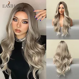 Ombre loira sint￩tica perucas para mulheres longas ondas resistentes ￠ parte do meio Wavy Wig Cosplay Party Natural LookingFactory Direct Direct