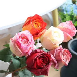 Real Touch Artificial Flowers Single Stem Rose Flower для свадебного домашнего отеля Decor Scorched Rose