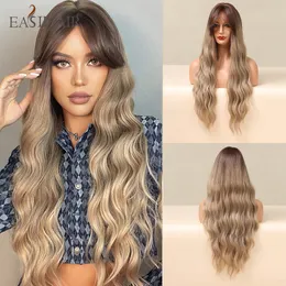 Perruques synthétiques longues et profondes avec frange Ombre brune perruques de cheveux bouclés pour les femmes Faux cheveux résistants à la chaleur Cosplay Lolitafactory direct