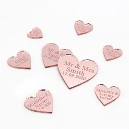 50pcs kişiselleştirilmiş oyulmuş akrilik ayna aşk kalbi ile delik hediye etiketleri düğün partisi masa konfeti dekor centerpieces favors 201203297b