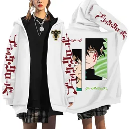 Kadın Ceketleri Siyah Yonca Ceketleri Japon Manga Anime Zip Up Hoodie Baskılı Sıradan Siyah Beyaz Sokak Giysesi Chaqueta Kadın MAN Giyim UNISEX T221105