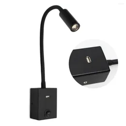Wandlampen Schwarz 3000K 4000K 6000K Leselicht Schwanenhals USB-Anschluss Ausgangsbuch mit Schalter für im Bett