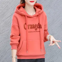 Kvinnans jackor 2023 Autumn Winter Hooded Sweatshirts Korean Fashion Letter Hoodies Pockets All-Match Coat Casaco Feminino Inverno T221105