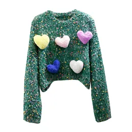 O-collo da donna colorato 3D amore cuore decorazione carino maglione lavorato a maglia pullover maglioni corti