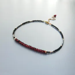 Anklets liiji oryginalny czerwony granat czarny spinels hematyt błyszcząca, delikatna bransoletka dla kobiet biżuteria dla kobiet