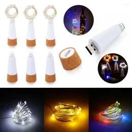 Strängar 1/5/10 st 2m 20LEDS vinflaska Cork Light USB RECHARGEABLE STARRY String Lights Christmas Diy Garland Fairy Lighs For Wedding