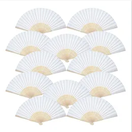 12 paket el hayranları beyaz kağıt fan bambu katlanır hayranlar el tipi katlanmış fan kilise düğün hediyesi partisi iyiler diy186y