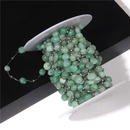 Beads Natural Green Aventurine Quartz Crystal Bead Stainless Steel Chain Freeform Reiki For DIY Earring Rings Anklet