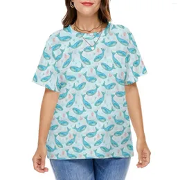 Gömlek Deniz Okyanusu Plajı S Mavi Balina Sokak Giyim T Kısa Kollu Kadın Estetik Tee Baskı Üstleri Artı Boyut